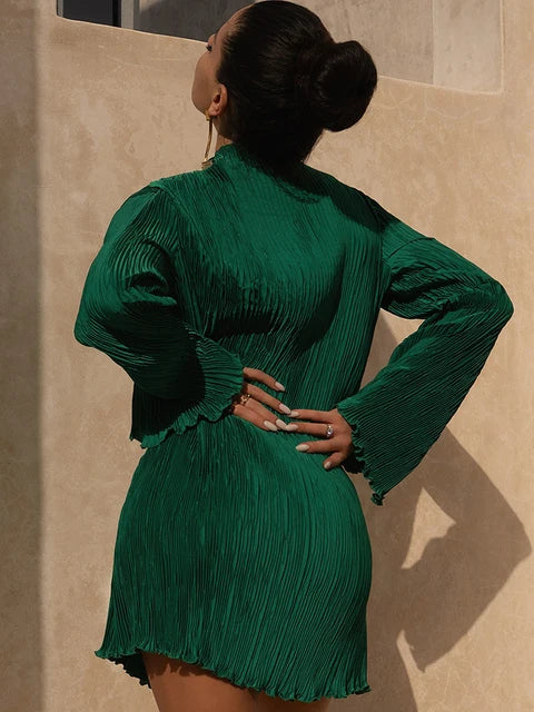 Robe plissé, manche longue